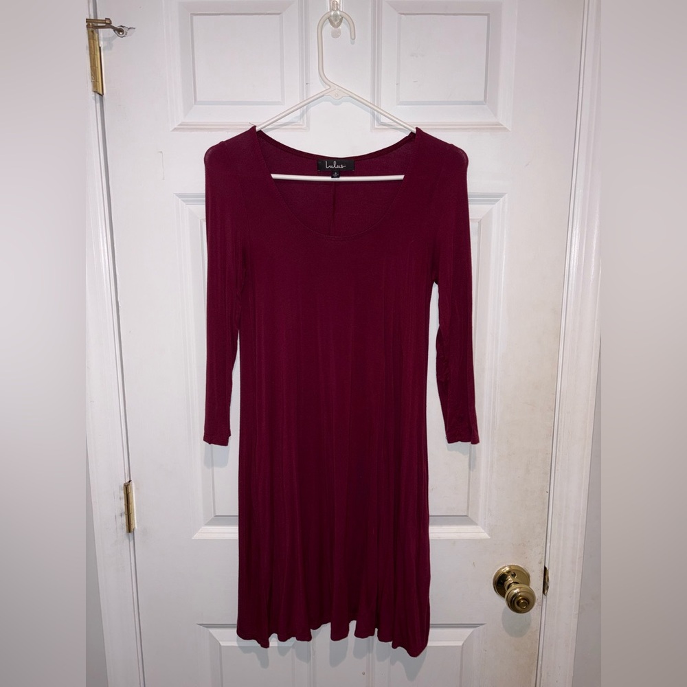 Lulu's Deep Red Long Sleeve Dress